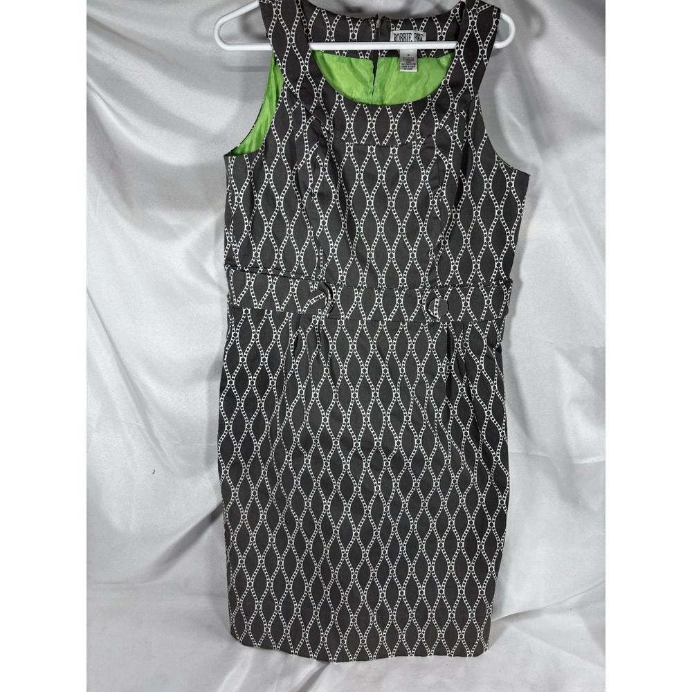 Robbie Bee Women's 16 Gray White Geometric Chain A Line Sleeveless Dress Stretch